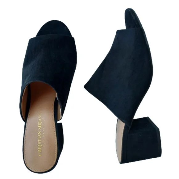 Christian Siriano NEW Black Faux Suede Slip On Heel Sandal Size 9 Open Toe - Picture 3 of 9